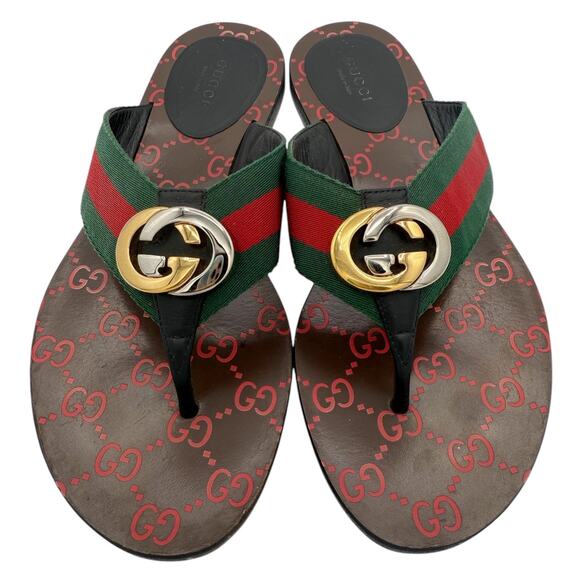 Gucci Kika Interlocking GG Web Thong Flip Flop Sandals EU 38.5 US 8.50 - Picture 2 of 14